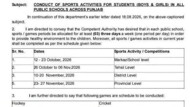 Punjab School Sports Schedule 2026