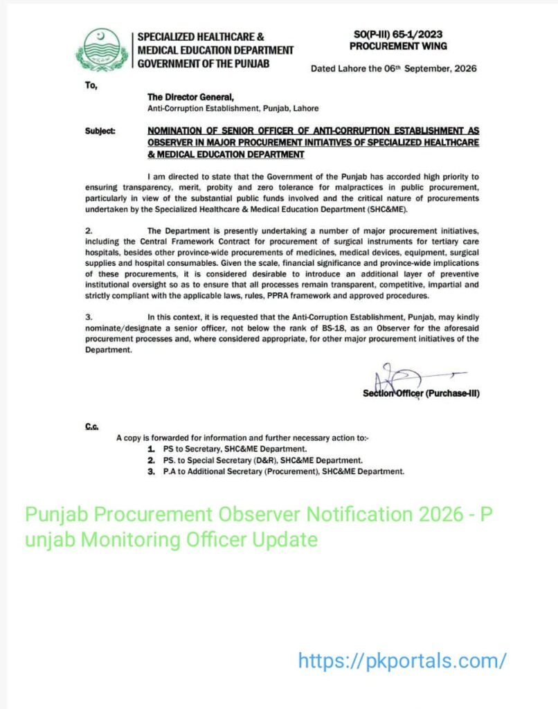 Punjab Procurement Observer Notification 2026 - Punjab Monitoring Officer Update 3 Punjab Procurement Observer Notification 2026 - Punjab Monitoring Officer Update