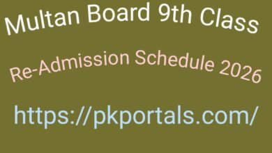 Multan Board 9th Class Re-Admission Schedule 2026