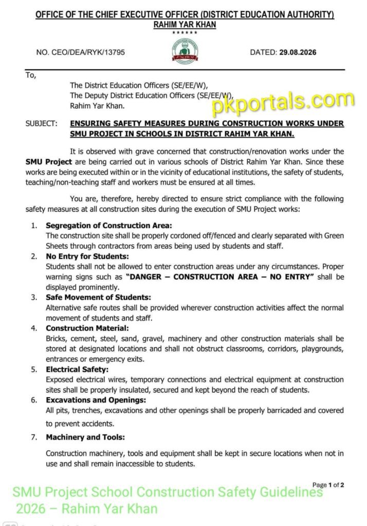 SMU Project School Construction Safety Guidelines 2026 – Rahim Yar Khan 3 SMU Project School Construction Safety Guidelines 2026 – Rahim Yar Khan
